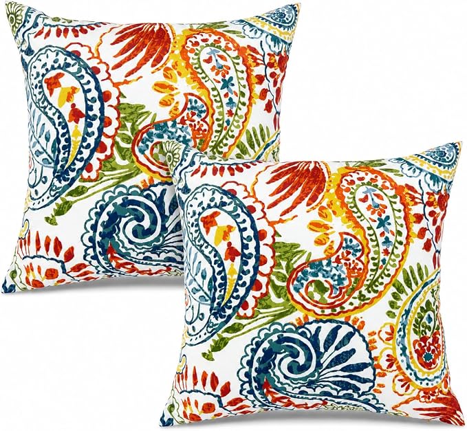 Outdoor/Indoor Throw Pillows with Inserts, 18"x18" Pack of 2 | Fade Resistant, Waterproof Decorative Pillows for Bed, Couch, Sofa, Patio, Garden & Terrace Furniture Cushions