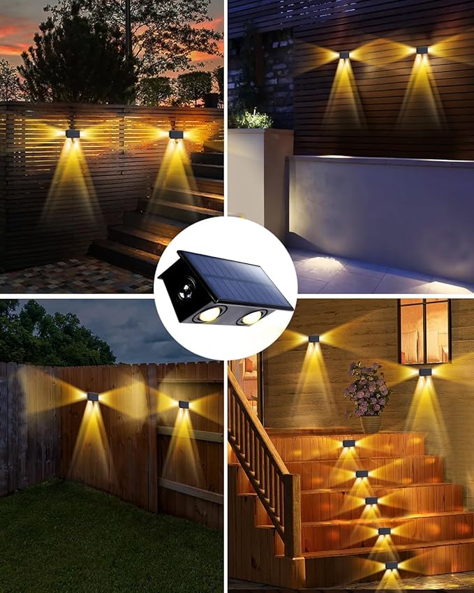 16 Pack 3-Side Solar Fence Lights Outdoor Waterproof with Warm White LED Spot Lens, for Wall, Deck, Patio, Yard, Rail, Garage, Pool, Designed for Enhanced Security, Easy Install