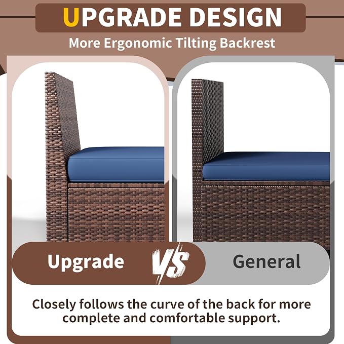 Outdoor Patio Furniture Set, 8‘’ Wide armrest Outdoor Sectional Rattan Sofa Set, Wicker Patio Furniture Sets w/Coffee Table,Thick Cushions for and Cover for Porch, Poolside,8 PCS(Brown&Blue)