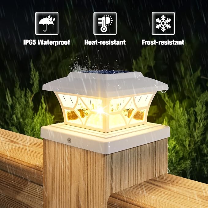 VOLISUN Solar Post Cap Lights Outdoor, Solar Powered Fence Cap Lights for 4x4 Vinyl/Wood, White Waterproof Solar Deck Post Light 4Pack Cool/Warm for Garden Patio Porch