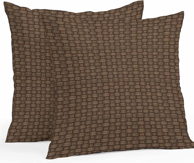 Dark Brown Rattan Outdoor Pillow Covers 20x20 Inch Throw Pillow Covers Set of 2 Waterproof Decorative Pillow Cases Vintage Abstract Wicker Texture Cushion Covers for Patio Furniture Garden Couch Sofa
