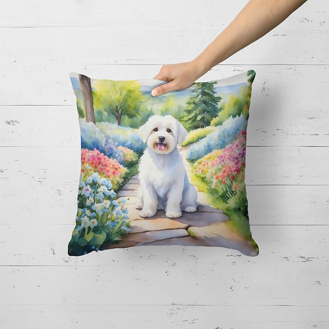 Caroline's Treasures Coton de Tulear Spring Path Throw Pillow Machine Washable, Indoor Outdoor Decorative Pillow for Couch, Bed or Patio, 18Hx18W