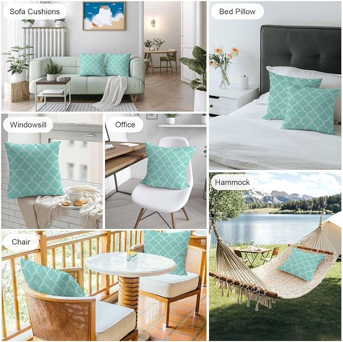 Turquoise Moroccan Outdoor Pillow Covers 24x24 Inch Throw Pillow Covers Set of 2 Waterproof Decorative Pillow Cases Morocco Boho Ethnic Abstract Geometric Cushion Covers for Patio Furniture Garden