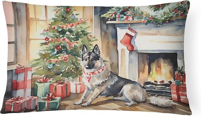 Caroline's Treasures DAC2712PW1216 Norwegian Elkhound Cozy Christmas Throw Pillow Machine Washable, Indoor Outdoor Decorative Pillow for Couch, Bed or Patio, 12HX16W