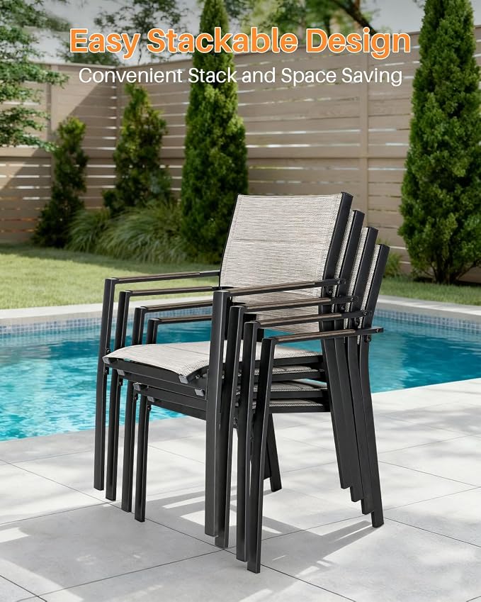Patio Dining Set for 8, Aluminum Extendable Outdoor Dining Table Set with Expandable Dining Table and Double-Layer Textilene Dining Chairs, Patio Furniture Set for Porch, Deck, Limed Oak