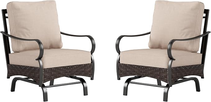 PHI VILLA Rocking Patio Sofa Chairs - 2 PCS Outdoor Rocking Armchairs, Patio Seating with High Back Deep Seat for Porch Deck Balcony