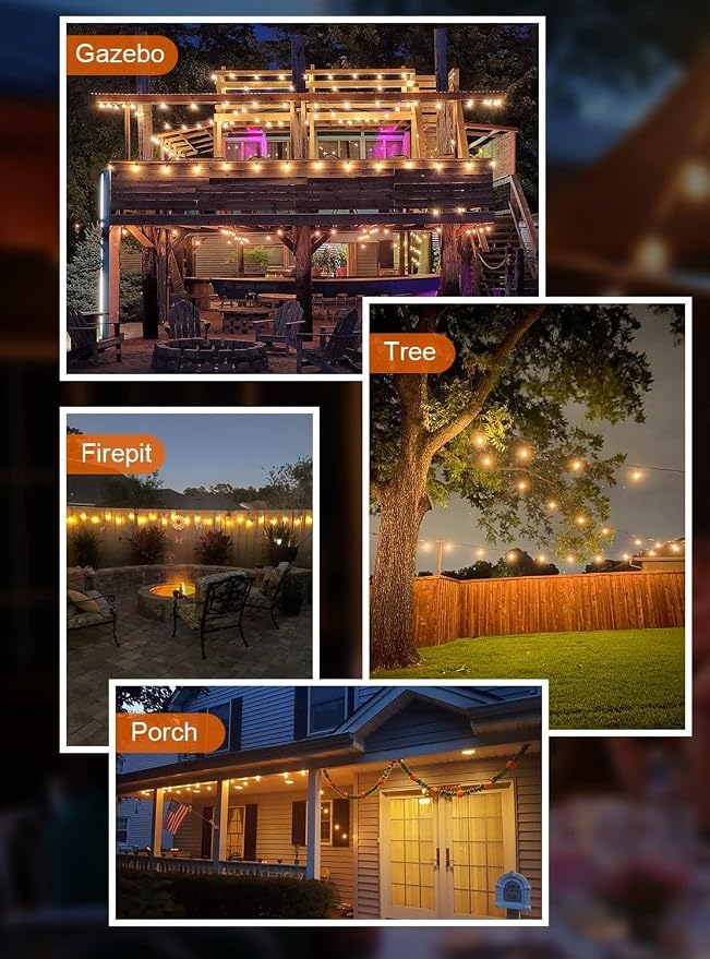 GPATIO Outdoor String Lights, 25FT Shatterproof Patio Lights, IP65 Waterproof Dimmable Outside Hanging Light, Connectable LED Outdoor Lights for Backyard, Porch, Deck, Balcony, Garden, Home Decor