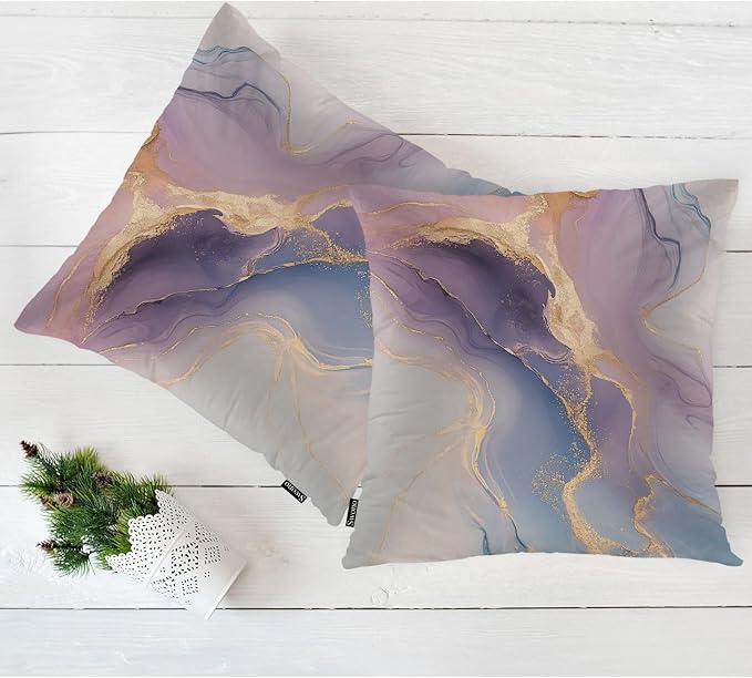 Swono Marble Throw Pillow Case, Luxury Pink Gold Marble Square Home Decorative Cushion Cover for 18 X 18 Inches Pillow Covers, Swirl Waves Marble 2 Pack Pillowcases for Bedroom Office Dorm Couch