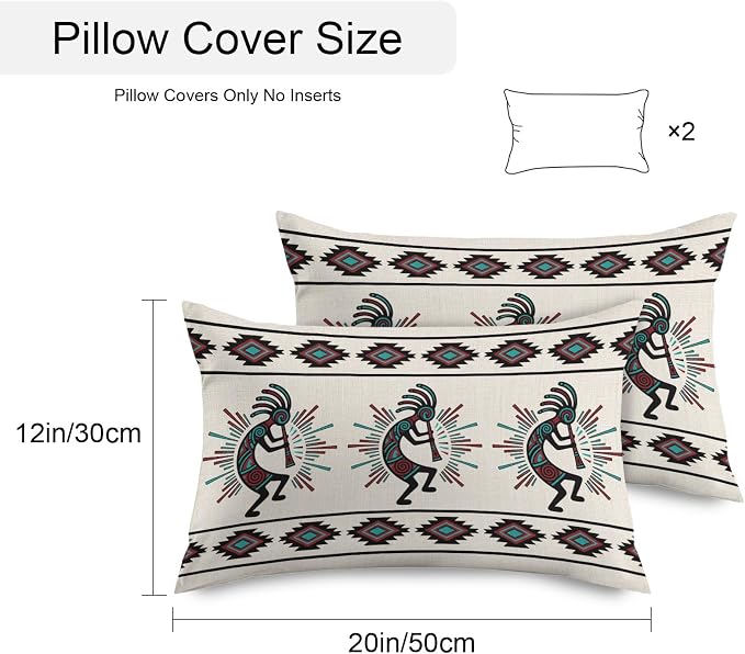 Boho Southwest Waterproof Outdoor Throw Pillow Covers 12''x20'' Pack 2, Aztec Ethnic Native Human Ethnic Plaid Pillow Cases Throw Cushion Cover with Zipper, Washable Pillowcase for Poolside Sofa