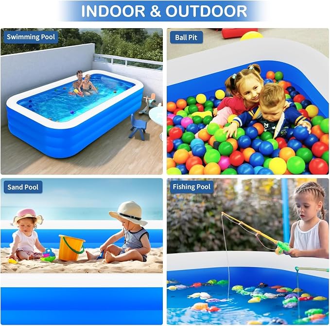 Large Inflatable Swimming Pool for Adults Kids - 120"x70"x22" Blow Up Pools Kiddie Pool, Oversized Thickened Family Inflatable Pools for Backyard Outdoor Garden Summer Water Party