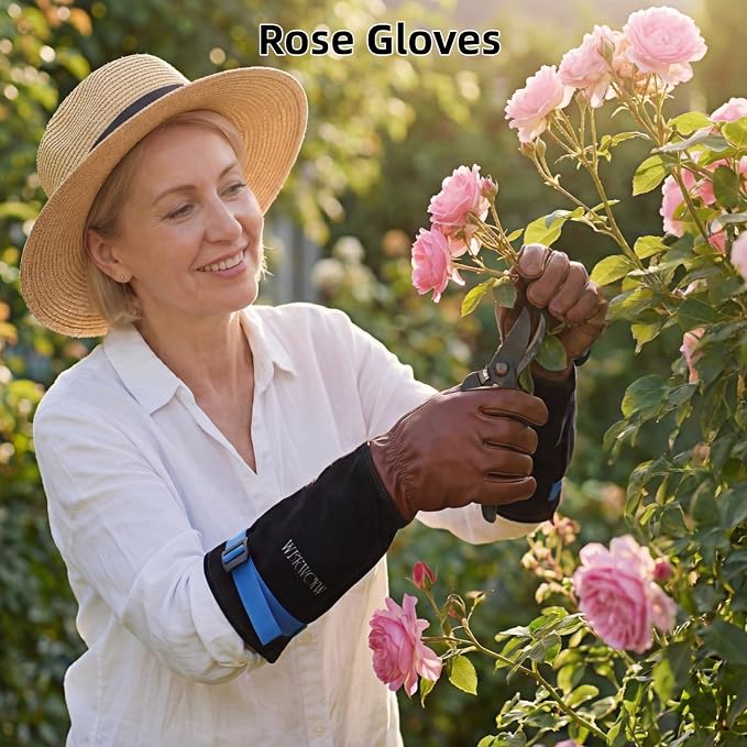 Cow Leather Gardening Gloves, Adjustable&Thorn Proof,Cactus Handling,Rose Pruning,Gardening Gifts For Women/Men