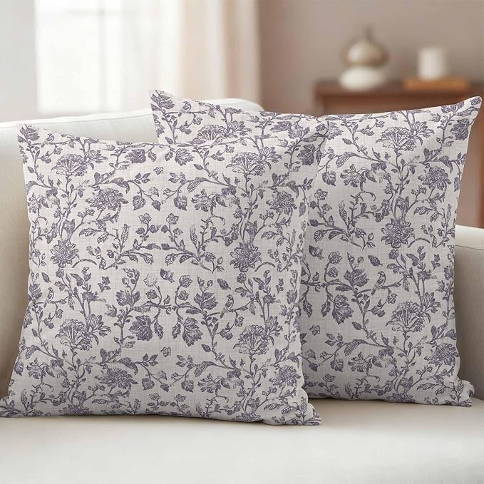 Purple Floral Leaf Outdoor Pillow Covers 16x16 Inch Throw Pillow Covers Set of 2 Waterproof Decorative Pillow Cases Retro Farmhouse Plant Tree Branch Cushion Covers for Patio Furniture Garden Couch