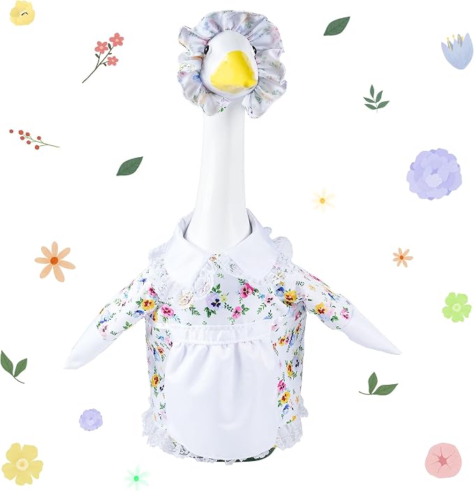 Summer Porch Goose Outfit Set with Floral Dress & Hat for 23" Goose Statue