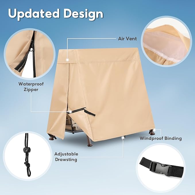 Outdoor Swing Covers for A Frame Patio Swing, 72" L x 55" D x 67" H, A-Frame Swing Cover Waterproof, Porch Patio Swing Canopy Cover, Windproof UV Resistant All Weather Protector - Beige