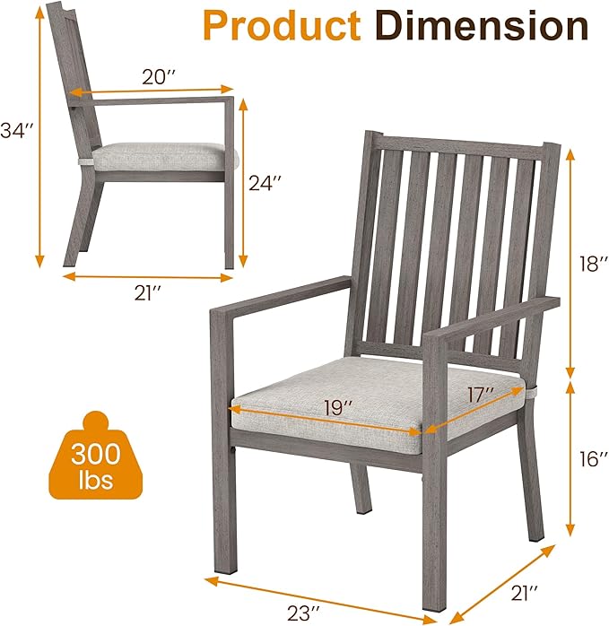 RoyalCraft Aluminum Outdoor Patio Chairs Set of 6, Outdoor Chairs with Waterproof Cushions, Outdoor Dining Chairs with Armrests, Metal Patio Furniture Set for Porch, Balcony, Deck, Backyard, Grey