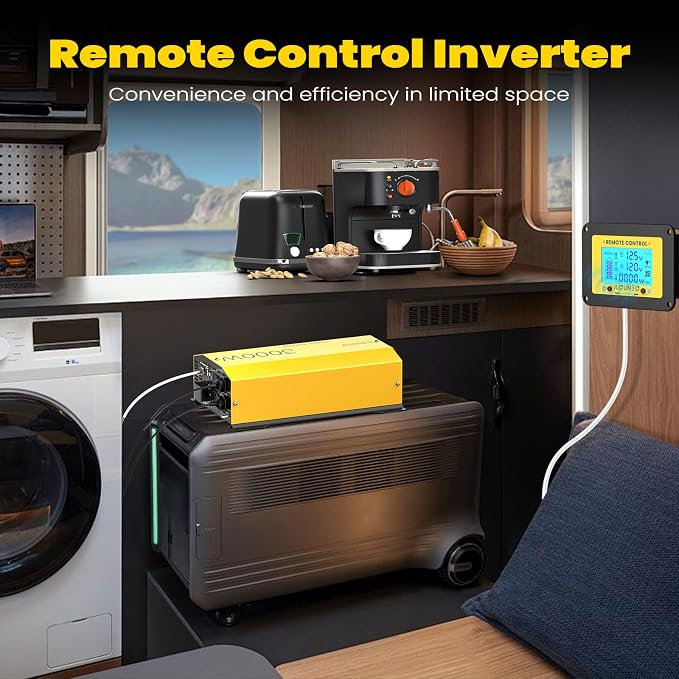 2000W Pure Sine Wave Inverter 12V DC to 120V AC Converter for Home, RV, Truck, Off-Grid Solar Power Inverter Built-in 3.1A USB, Type-C Port, AC Hardwire Output Port, Remote Control with LCD Screen