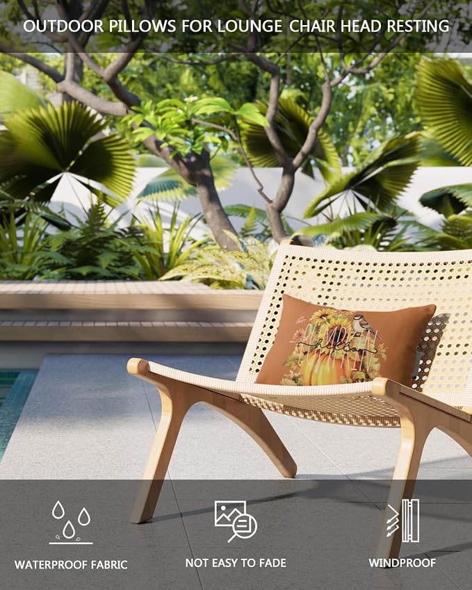 Outdoor Pillows Covers with Inserts Thanksgiving Waterproof Recliner Pillow with Adjustable Strap Throw Pillows for Patio Furniture Pool Lounge Chair, 11x16 inch, 2PCS