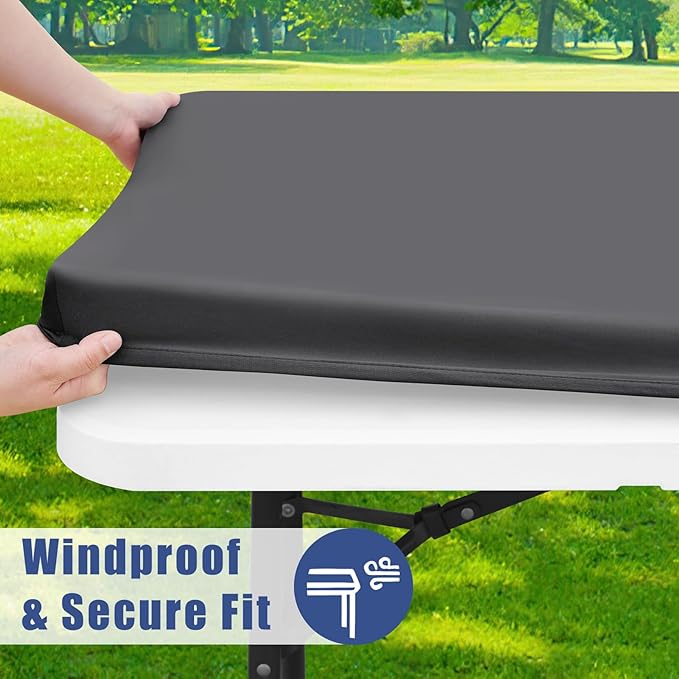 Moosfor Spandex 5 Foot Rectangle Table Cloth 2 Pack, Elastic Fitted Tablecloths for Picnic, Stretch Washable Patio Table Cover for Outdoor, Camping, Banquet and Parties (Dark Grey, 30"x60")