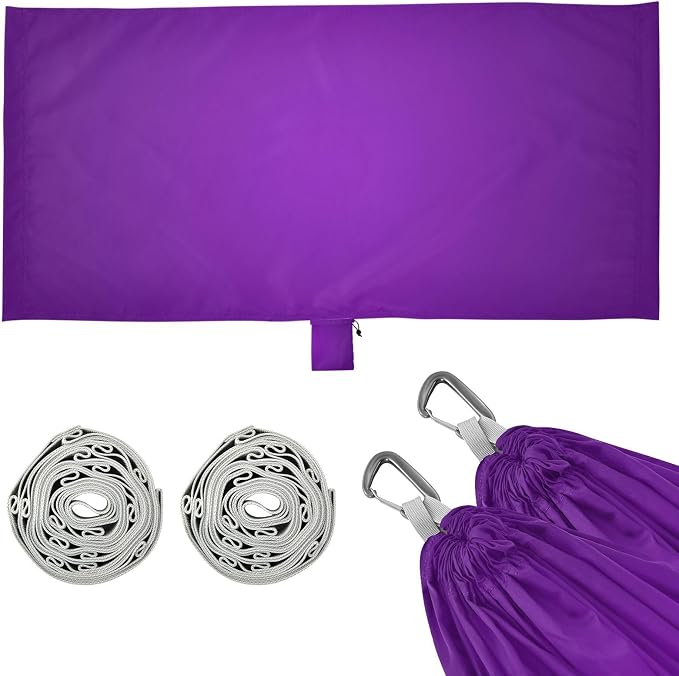 Purple Solid Color Camping Hammock, Portable Lightweight Single Hammock with Tree Straps and Aluminum Carabiners, 114" x 54" Travel Hammock for Hiking Backpacking Beach