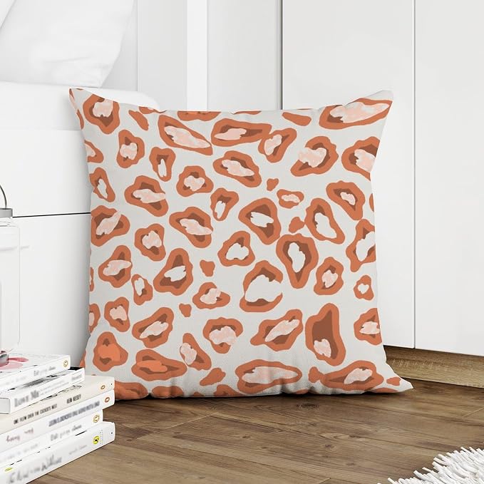Chinoiserie Cheetah Print Cushion Cases Red Brown and Light Gray Throw Pillow Cover Modern Modern Decorative Pillow Covers for Patio Couch Sofa Office 24x24 in