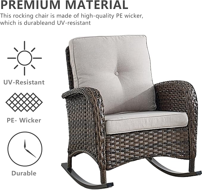 HUMMUH 5-Piece Outdoor Patio Furniture PE Wicker Patio Conversation Set,All-Weather Outdoor Rocking Chairs with Patio Couch Tables for Backyard,Poolside,Deck