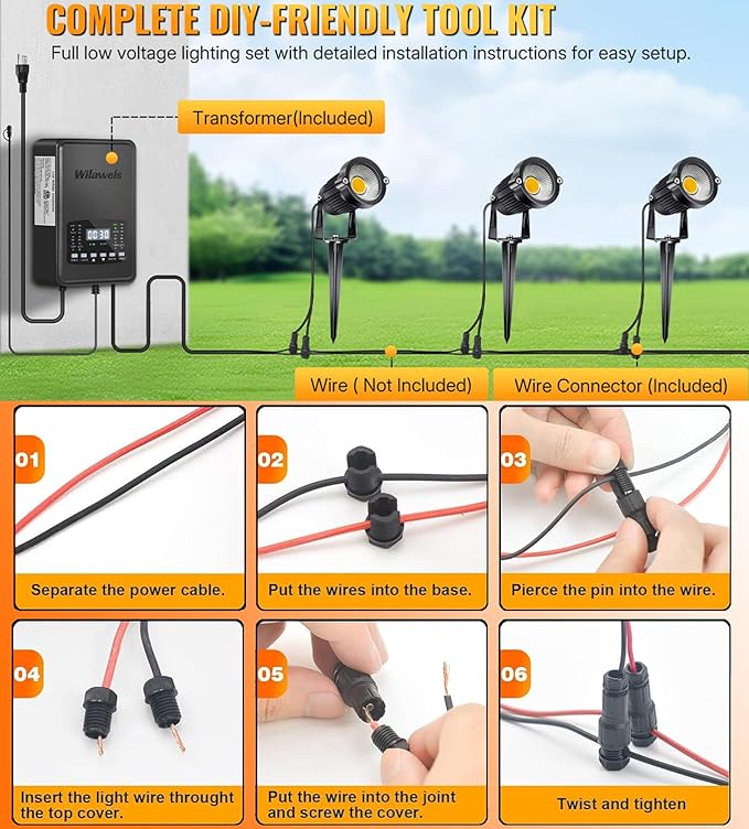 1Pack Low Voltage Landscape Lights LED 5W Landscape Lighting with connectors AC/DC 12V-24V Outdoor Spotlight IP66 Waterproof Tree Flag Lights Warm White Spotlights for Yard Garden Pathway