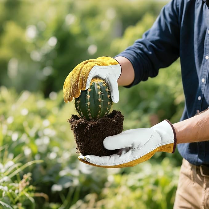 OZERO Leather Work & Gardening Gloves, EN388, Flex Grip, 3Pairs, Medium | Flexible Grip, Keystone Thumb, Elastic Wrist, Breathable Unlined Comfort for Yard Work, Firewood, Landscaping and Farm Tasks