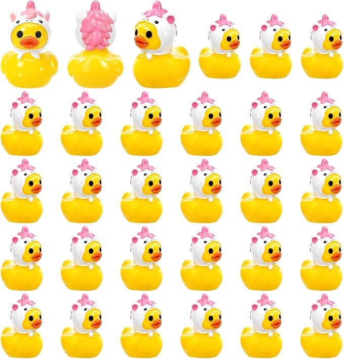 30 Pcs Mini Unicorn Resin Ducks, Fun Printed Toy Figures for Birthday Party Favors, Themed Decor, Kids Gift Collection (Wearing a Unicorn Hat)