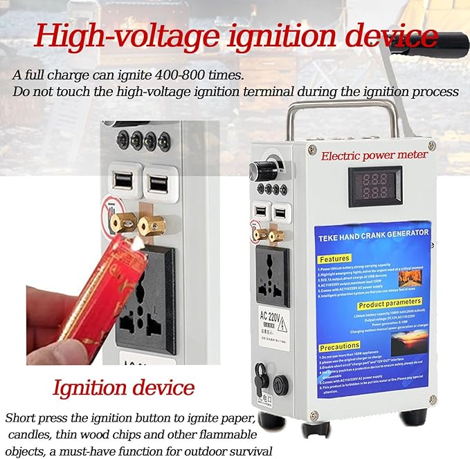 Generator Hand Crank and Power is 50W (Maximum),for Household and Outdoor Emergency,with Hand Shank and Charger,Outdoor Generato 27AH/200W