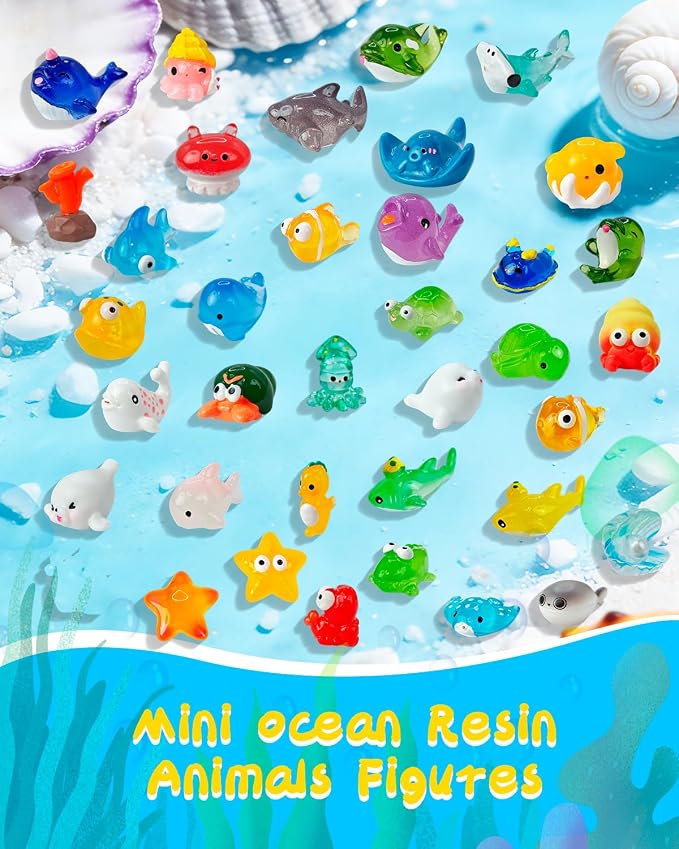 Piemow 77 Pcs Mini Ocean Animals Resin Figures, Sea Micro Landscape Decor | Tiny Resin Animal Decorations, Miniature Marine Creature Accessories Gifts for Fish Tank Aquarium Fairy Garden