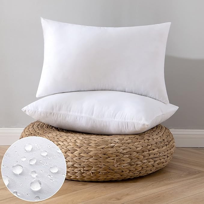 EMEMA Pack of 2 Outdoor Pillow Inserts Waterproof Throw Pillow Premium Fluffy Decorative Cushion Rectangle Inner Soft for Patio Furniture Garden Sleeping Bed Couch Sofa Bedroom 12x20 Inch 30x50 cm