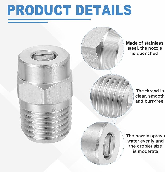 uxcell 2Pcs Pressure Washer Nozzle, Stainless Steel Thread Nozzles Tips, Universal Replacement for Undercarriage Cleaner Water Broom, 1/4 Inch NPT Male, 40 Degree 035 Orifice
