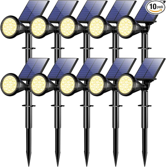 Solar Spot Lights Outdoor, Landscape Yard Flag Spotlights Warm White | Waterproof IP65,10 Pack 4 Lighting Modes Solar Powered lights Auto On/Off,Solar Garden Tree Pathway Wall Uplights for Outside