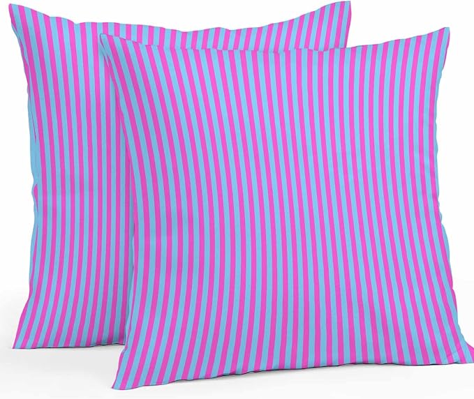 Throw Pillow Covers 20x20 Inch Set of 2, Purple Striped Waterproof Outdoor Cushion Covers, Geometric Pink Vertical Solid Rainbow Decorative Pillowcases for Couch, Sofa, Bed, Garden, Patio