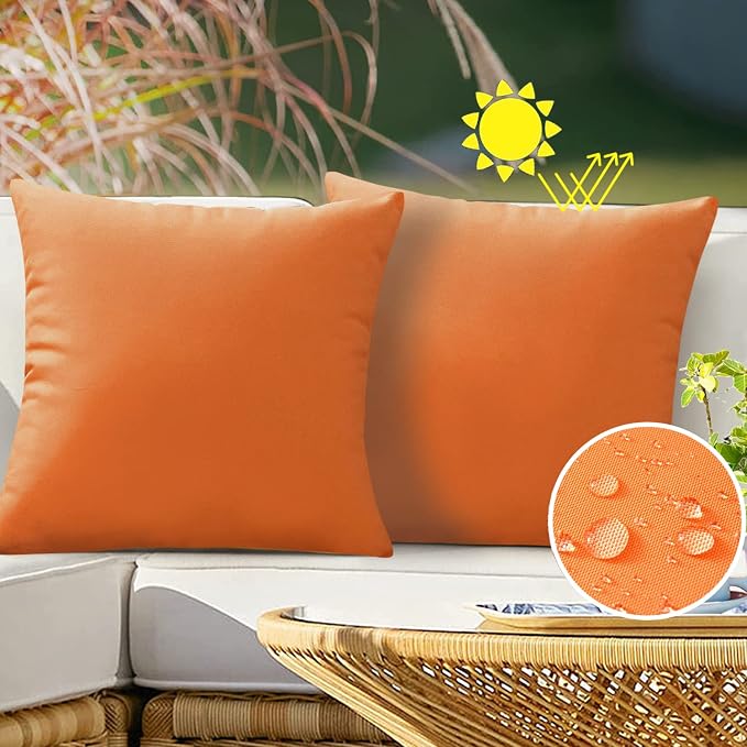 VAKADO Pumpkin Fall Waterproof Outdoor Throw Pillow Covers 26x26 Set of 2 | Fade Resistant, All-Weather Durability. Warm Harvest Hue For Porch, Patio & Garden. Machine Washable, Hidden Zipper.