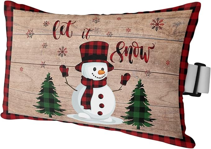Outdoor Pillows Covers with Inserts Christmas Sowman Vintage Wood Grain Waterproof Recliner Pillow with Adjustable Strap Throw Pillows for Patio Furniture Pool Lounge Chair, 11x16 inch, 1PCS