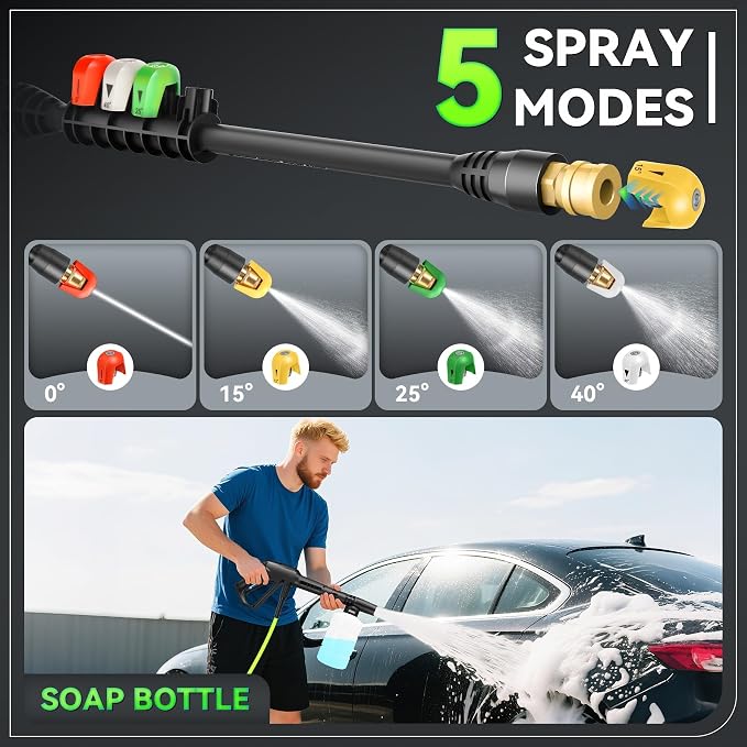 Electric Pressure Washer, 5000 PSI 4.0 GPM Heavy Duty Power Washer, with 4 Nozzles,Foam Cannon,33FT Hose Reel and 500ml Soap Bottle for Home/Cars(Light Green)