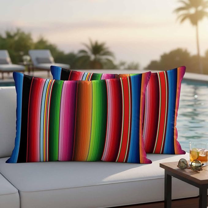 Red Green Blue Striped Outdoor Pillow Covers 20x12 Inch Lumbar Pillow Covers Set of 2 Waterproof Decorative Throw Pillow Cases Modern Abstract Striped Cushion Covers for Patio Furniture Garden Couch