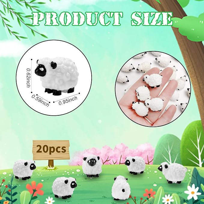 Bbiamsleep 20 Pcs Mini Sheep Figurines Miniature Plastic Sheep Figurines | Tiny Sheep Figurines Small Sheep Figurines Little Sheep for Fairy Garden Micro Landscape Decor Cake Topper