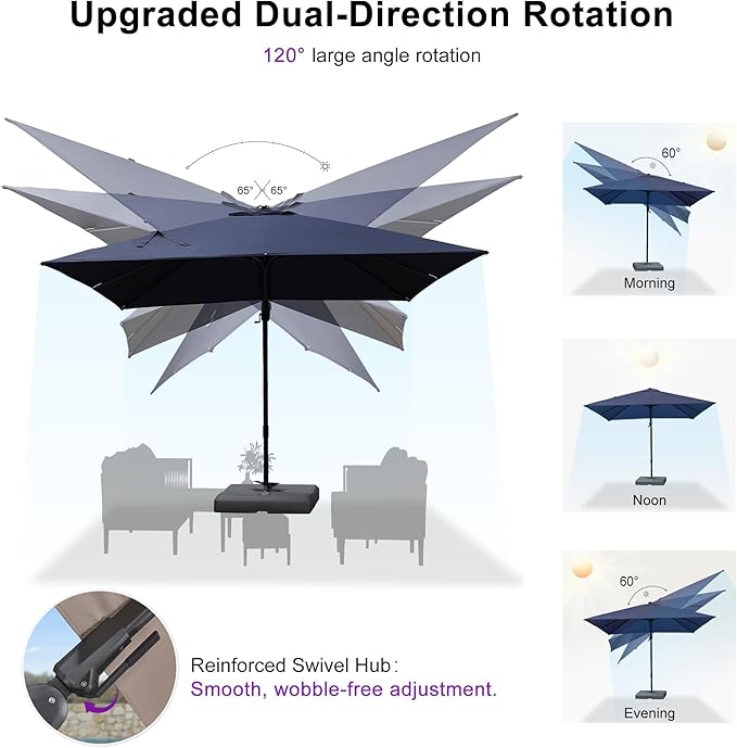 PURPLE LEAF 8' X 10' Left-right Tilting Patio Outdoor Umbrella Offset Swivel Cantilever Heavy Duty Rectangle Aluminu Umbrella with UV Resistant for Deck Pool Patio Backyard, Ocean Slate