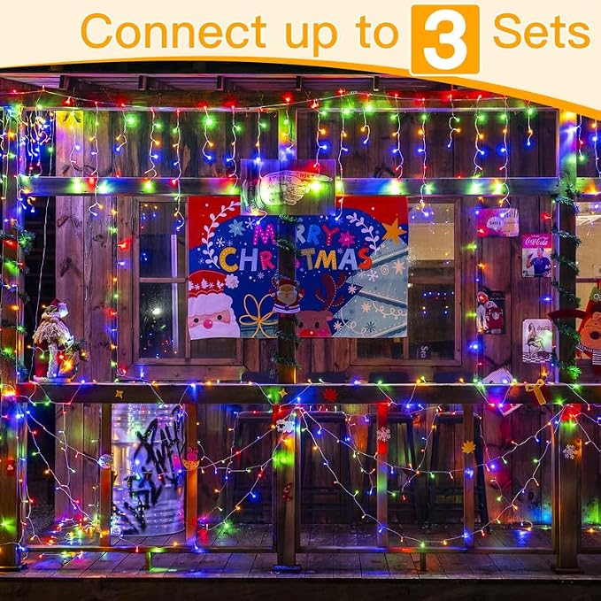 Ollny Icicle Lights for Outside 400LED 32FT, Multicolor Christmas Light with Remote 8Modes Timers Waterproof, Plug in Connectable Hanging Lights for Outdoor Indoor House Roof Holiday