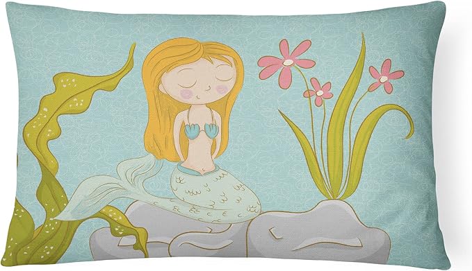 Caroline's Treasures BB8539PW1216 Mermaid Underwater Scene Canvas Fabric Decorative Pillow Machine Washable, Indoor Outdoor Decorative Pillow for Couch, Bed or Patio, 12HX16W