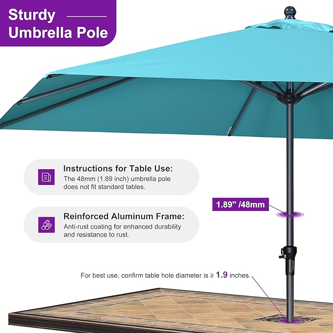 PURPLE LEAF 12' x 9' Patio Market Umbrella Outdoor Table Sun Umbrellas with Crank 8 Aluminum Sturdy Ribs for Pool Deck Backyard Beach Turquoise Blue