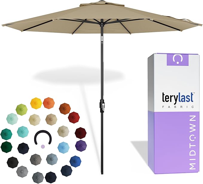 Midtown Umbrellas – The Swilt 10 Ft Patio Umbrellas with 360° Swivel & Tilt Mechanism, 8 Fiberglass Ribs & Terylast Polyester Fabric for Backyard, Deck, Pool & Cafes - Chestnut Canopy, Black Pole