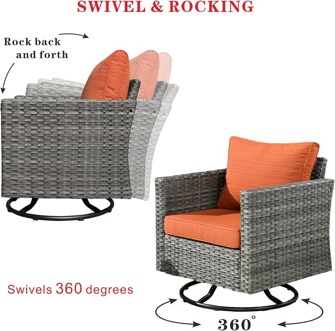 HOOOWOOO 11 Piece Patio Sectional Furniture Set with Fire Pit Table,Modern Wicker Outdoor Conversation Sofa Sets,Weather Resistant Modular L Shaped Outside Couch Swivel Chairs Set(Orange Red)