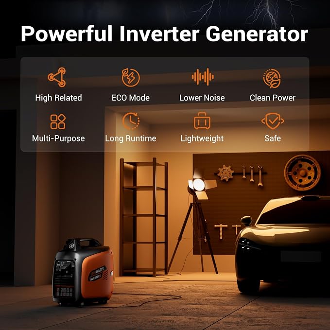 Efurden 2800-Watt Inverter Generator Gas Powered, Portable Generator for Camping, Emergency Home Backup, Super Quiet