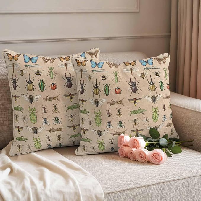 Outdoor Waterproof Throw Pillow Covers Set of 2 Insects Biographies Pillowcases 16x16 Inches Butterfly Dragonfly Decorative Pillows Cushion Case Patio Pillows for Couch Bed Chair Garden