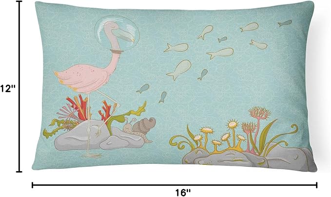 Caroline's Treasures BB8535PW1216 Flamingo Underwater Canvas Fabric Decorative Pillow Machine Washable, Indoor Outdoor Decorative Pillow for Couch, Bed or Patio, 12HX16W