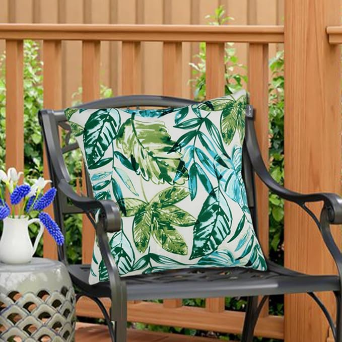 Waterproof Outdoor Throw Pillow Covers Set of 2,Home Decor for Garden Patio Furniture,Couch,Sofa 18 x18 Inch Decorative Pillows Cover Only,NO Insert(Palm Leaf)