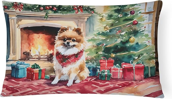 Caroline's Treasures DAC2723PW1216 Pomeranian Cozy Christmas Throw Pillow Machine Washable, Indoor Outdoor Decorative Pillow for Couch, Bed or Patio, 12HX16W